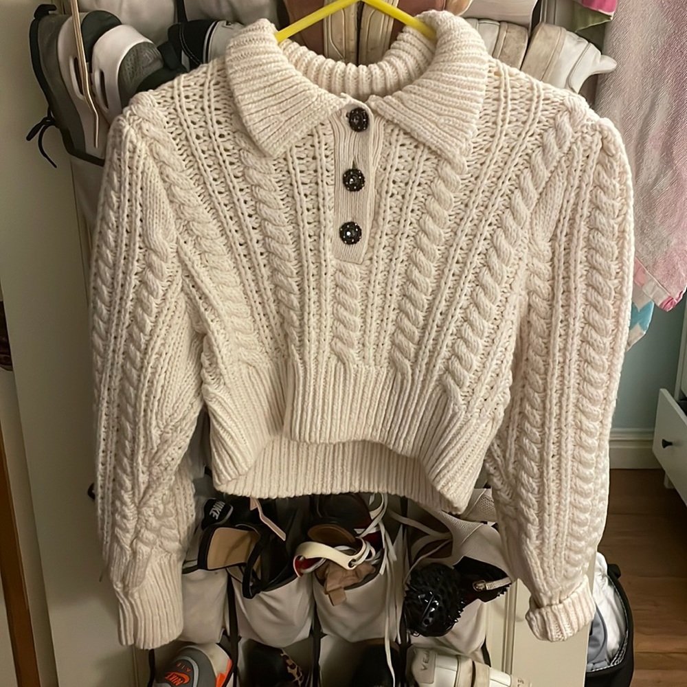 Cropped cream zara knit sweater